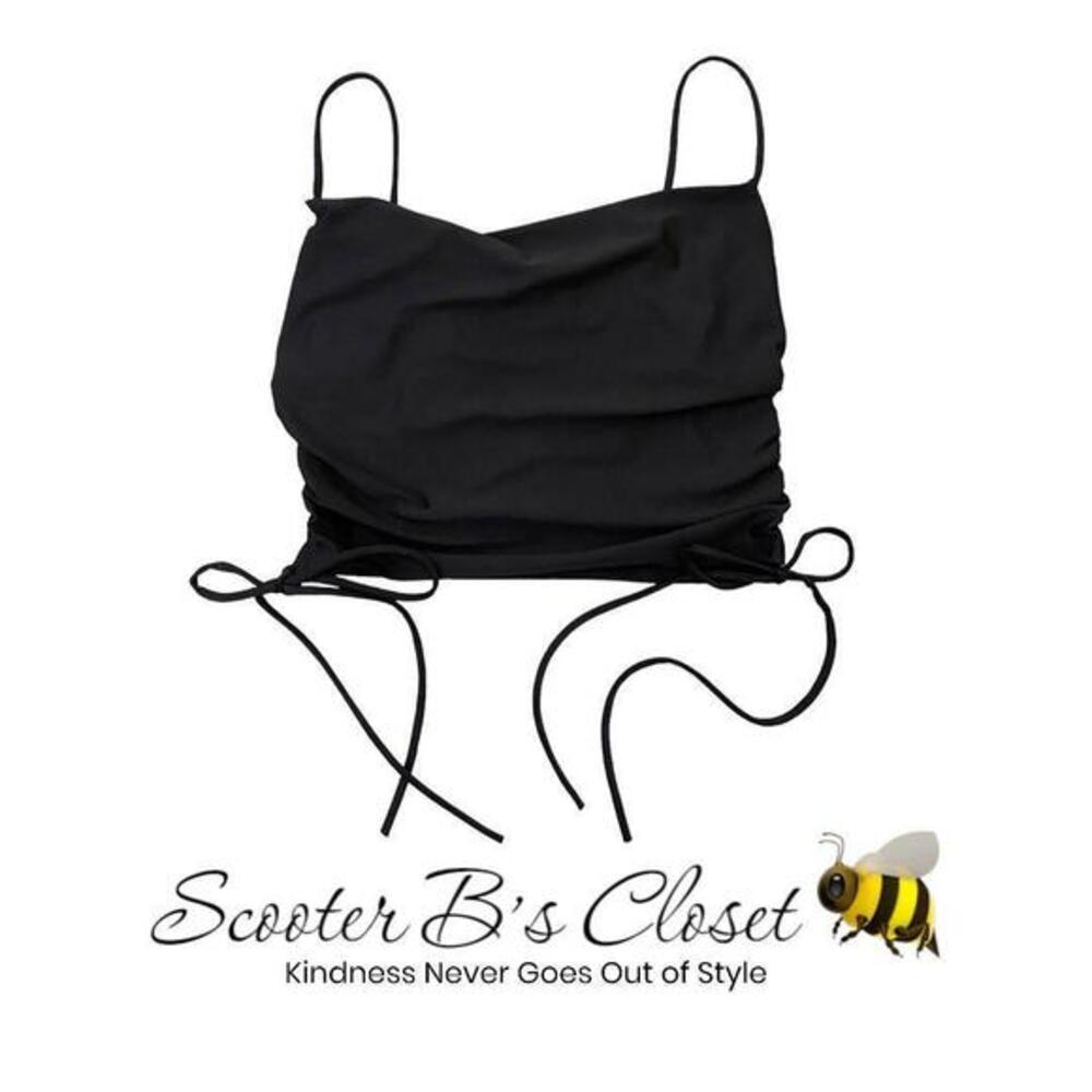 Papermoon Black Polyester Spandex Crop Cropped Top with Adjustable Sides LARGE